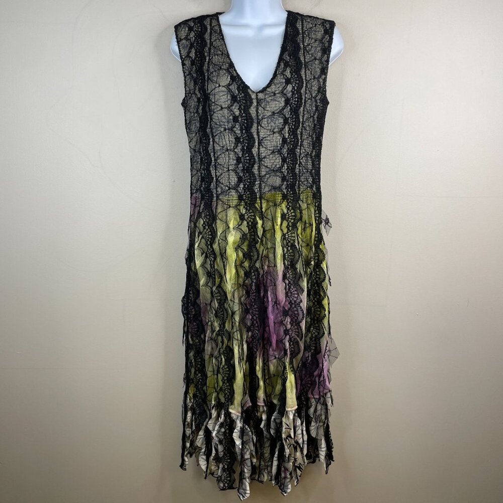 Lindi NY Whimsigoth Fairy‎ Grunge Midi Dress Size M Reversible Fringe Lace Flowy - Picture 2 of 14